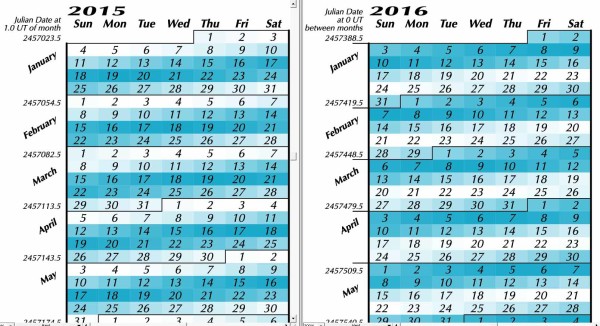 Comparative calendars of common year and leap year
